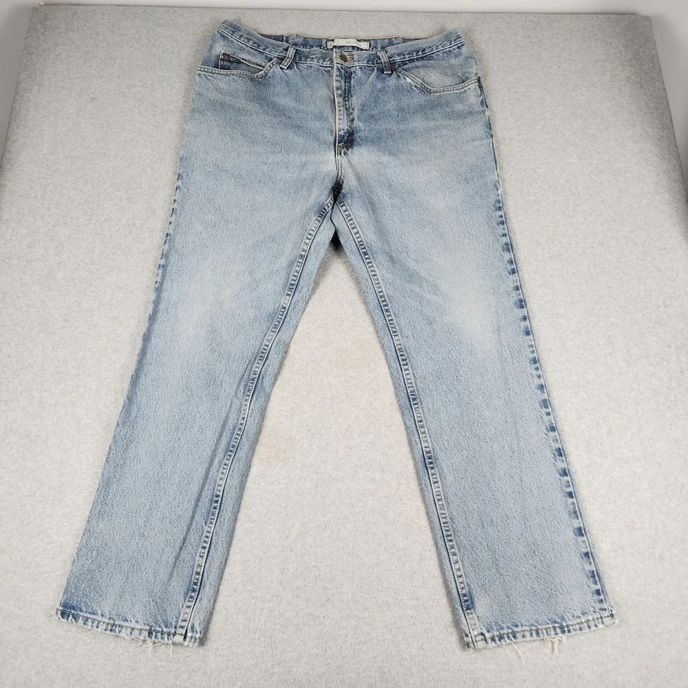Lee Jeans Mens 40x32 Blue Denim Cotton Light Wash Regular Fit Straight Leg